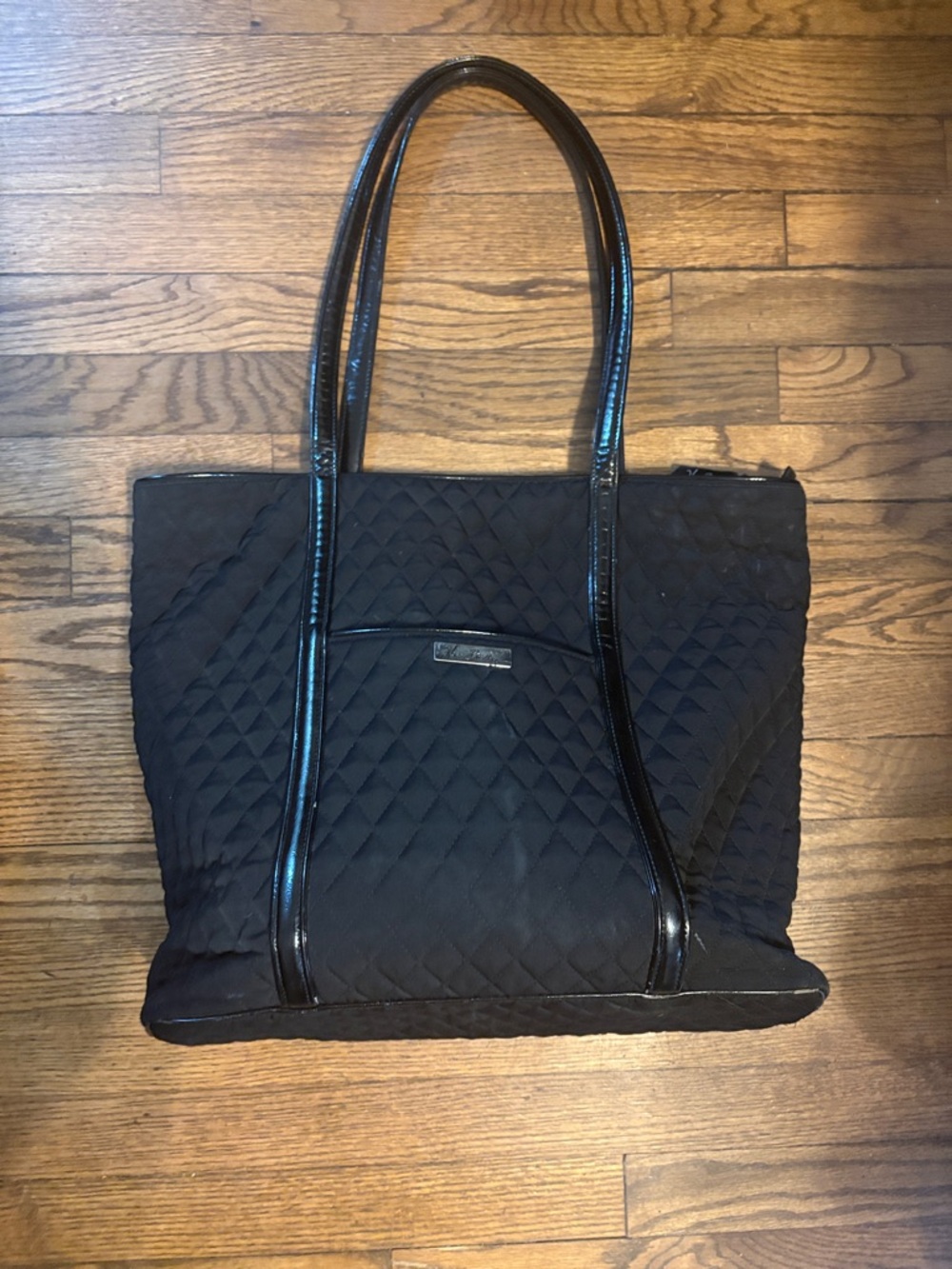 Vera Bradley Black Quilted Tote with Patent Trim